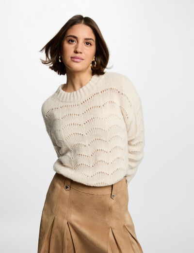 Pull manches longues ivoire femme