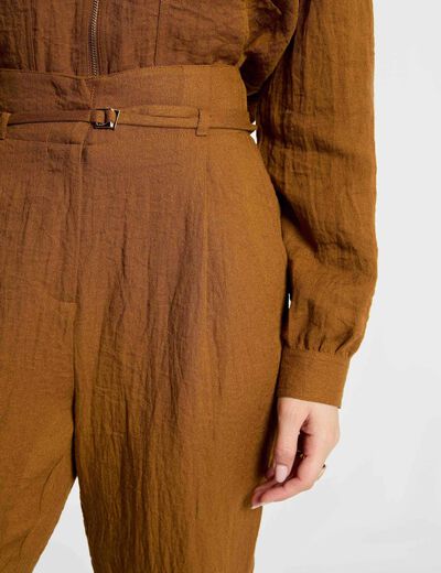 Pantalon carotte taille haute camel femme