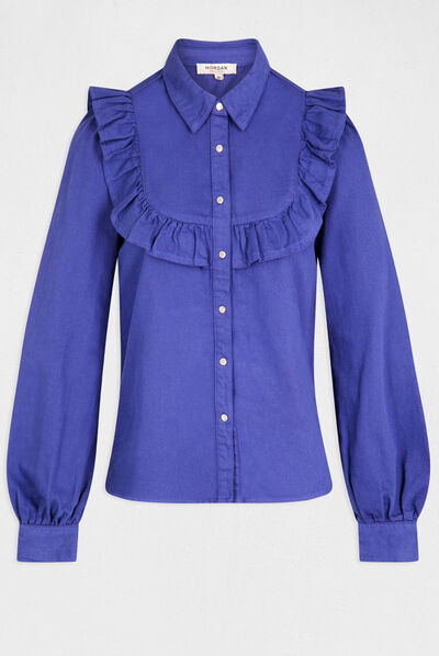 Chemise manches longues avec volants violet femme
