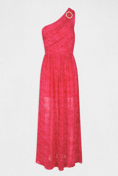 Robe longue évasée imprimé léopard rose femme