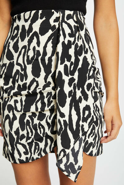 Jupe ajustée drapée imprimé animalier multico femme