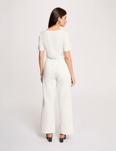 T-shirt col v manches courtes blanc femme