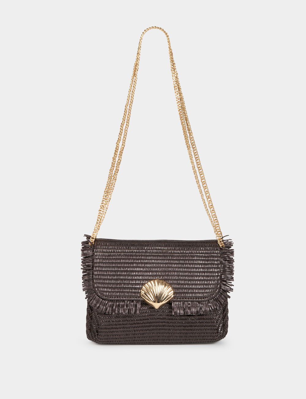 Sac bandouli&egrave;re fermoir marron fonc&eacute; femme