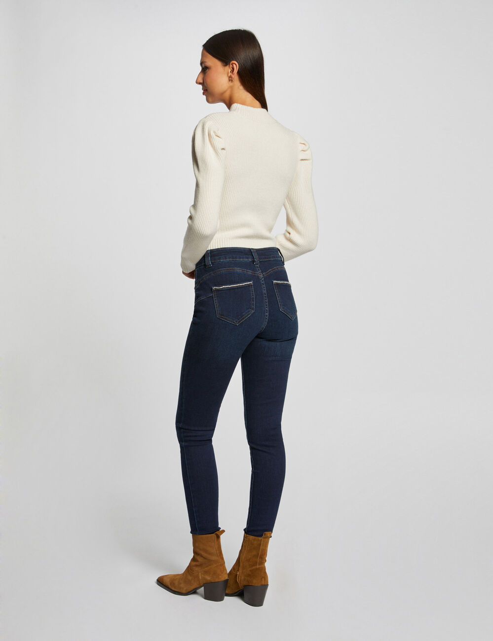 Pull manches longues à col montant ivoire femme