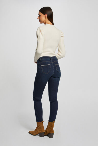 Pull manches longues à col montant ivoire femme