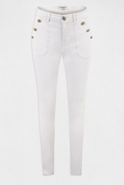 Pantalon skinny à ponts ecru femme