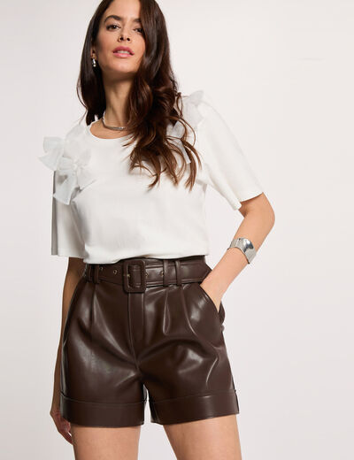 Haut ajusté simili-cuir beige