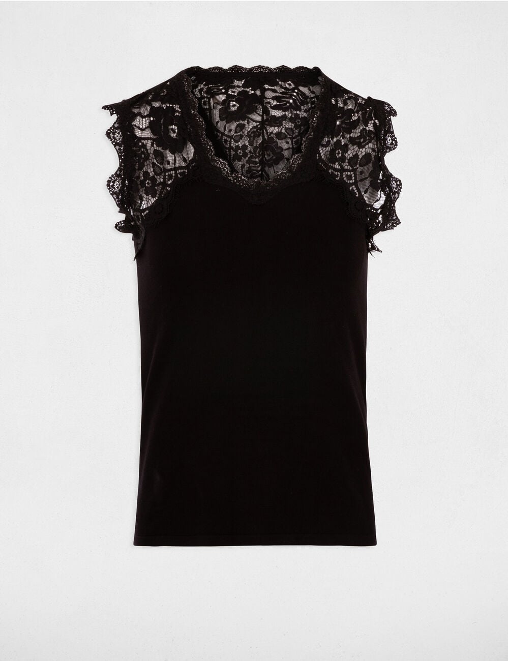 D&eacute;bardeur bretelles larges en dentelle noir femme