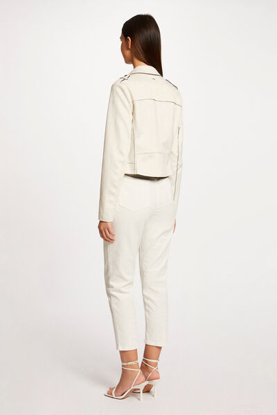 Blouson droit aspect suédine ecru moyen femme