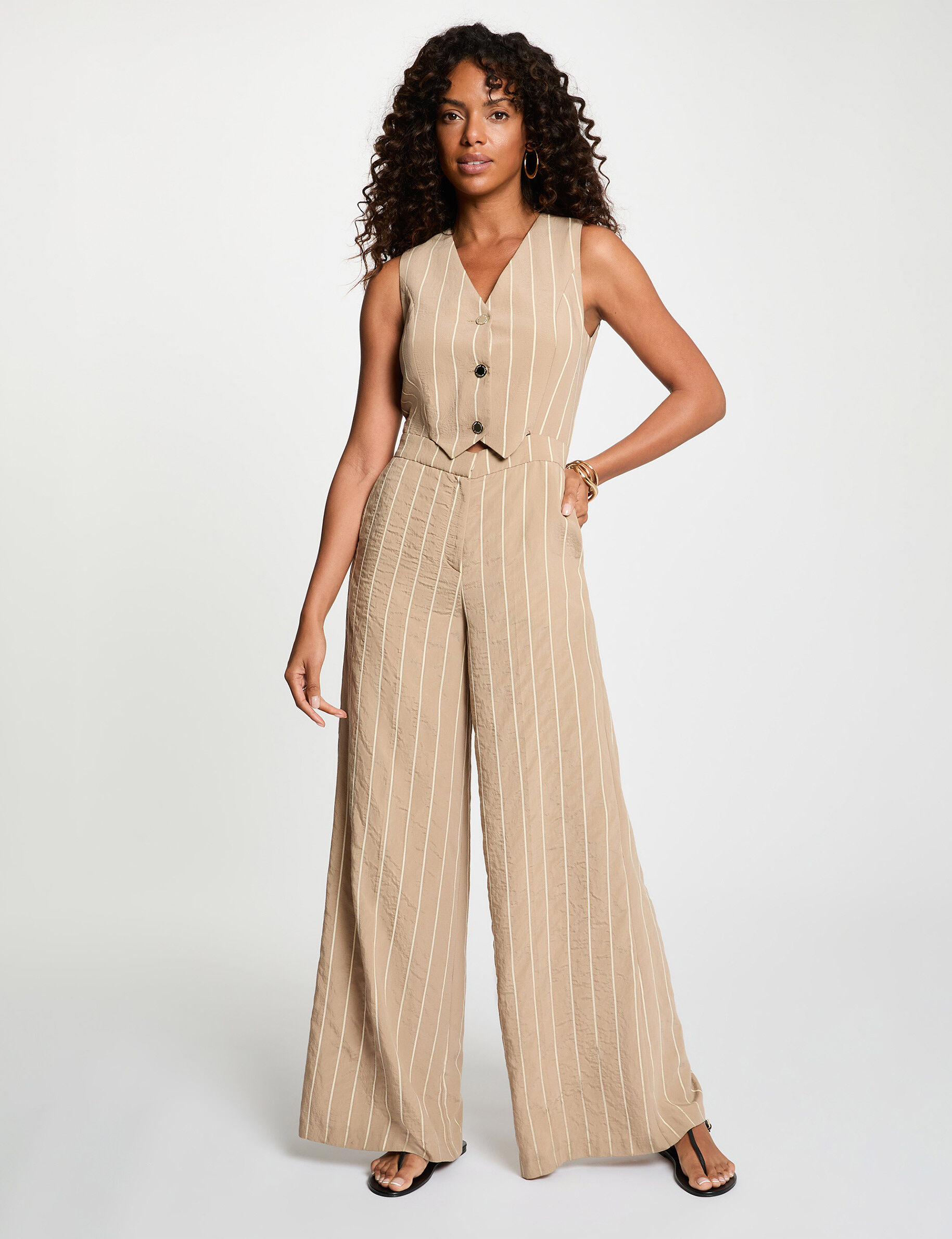 Combinaison rayée col v taupe femme Combinaison rayée col v taupe femme
