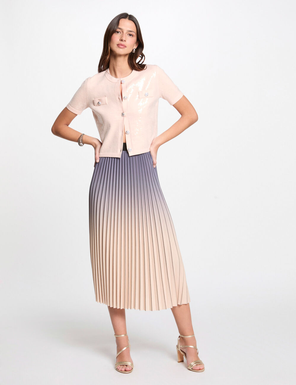 Jupe longue pliss&eacute;e rose clair femme