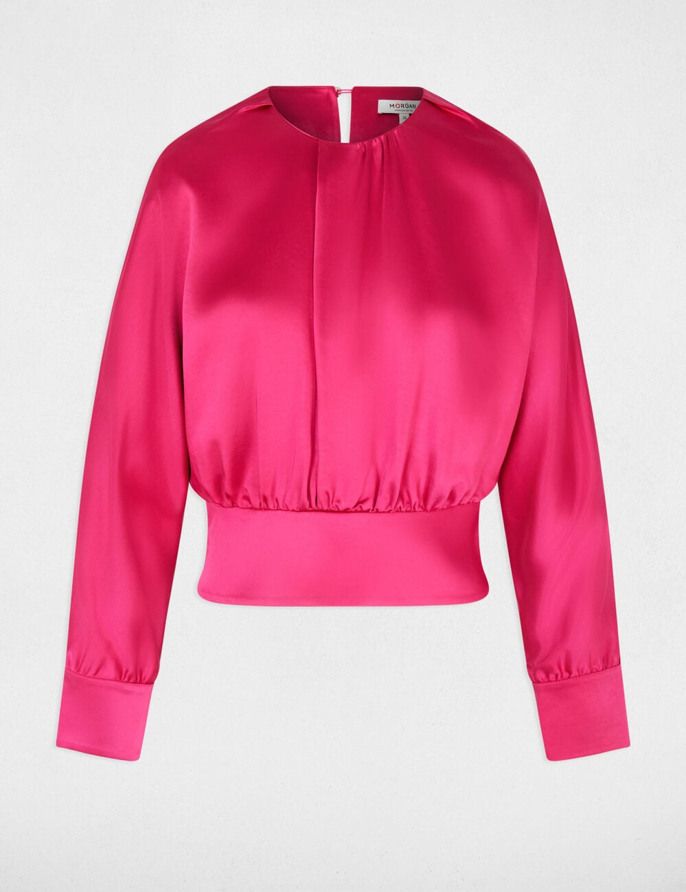 Blouse satin&eacute;e manches longues rose vif femme