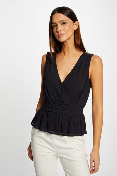 Blouse sans manches détails chaînes marine femme