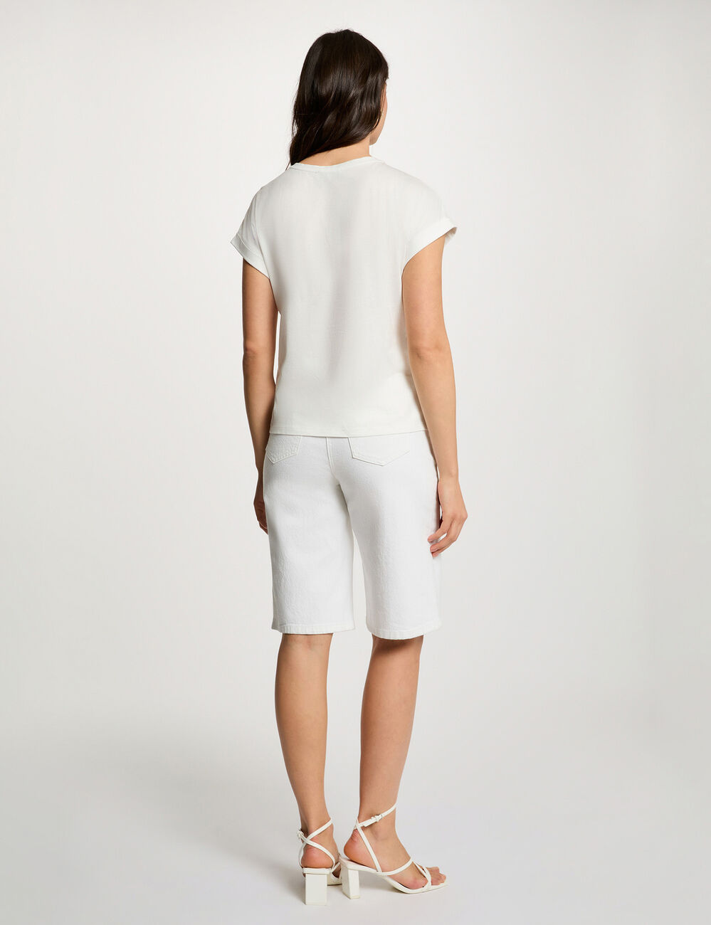 T-shirt col rond manches courtes blanc femme