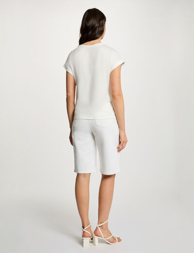 T-shirt col rond manches courtes blanc femme