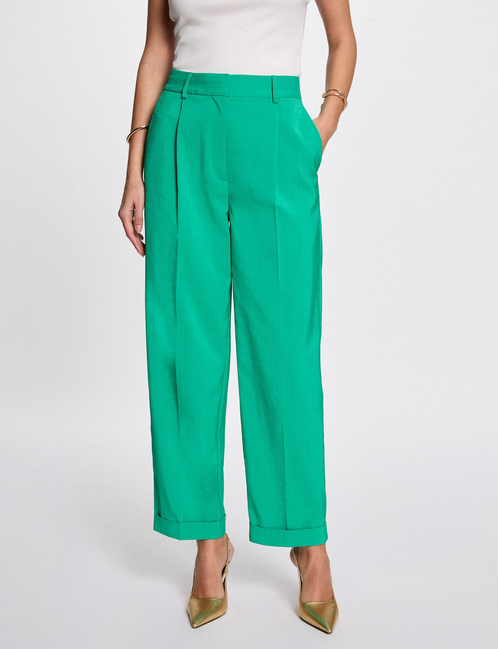 Pantalon droit à pinces vert émeraude femme