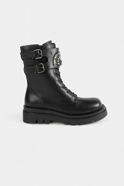 Bottines plates avec détails bijoux noir femme