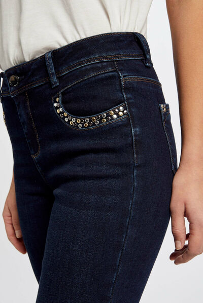 Jeans slim avec poches cloutées jean brut femme