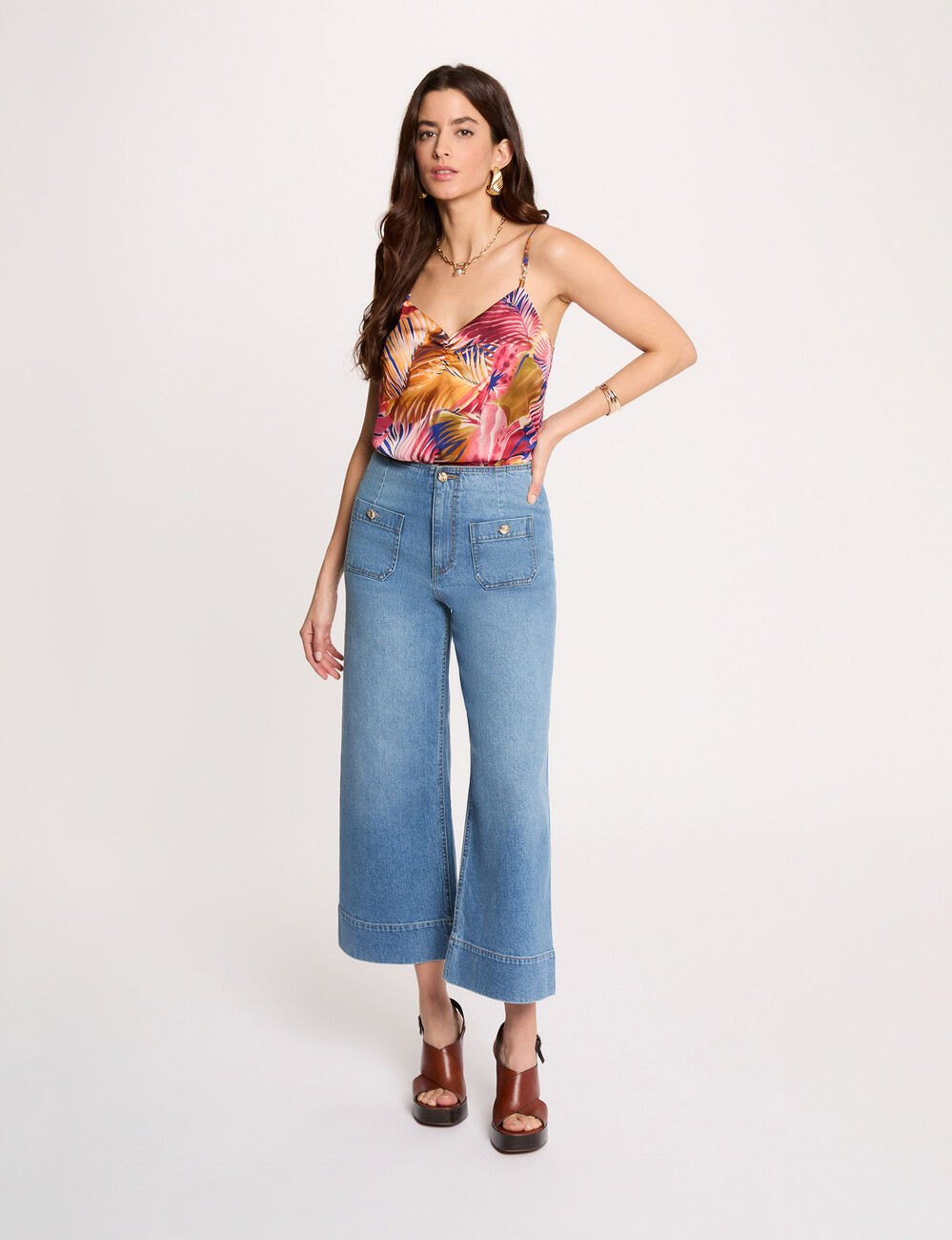 Top ajust&eacute; col v multicolore femme