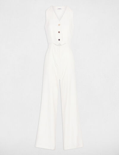 Combinaison large col v blanc femme