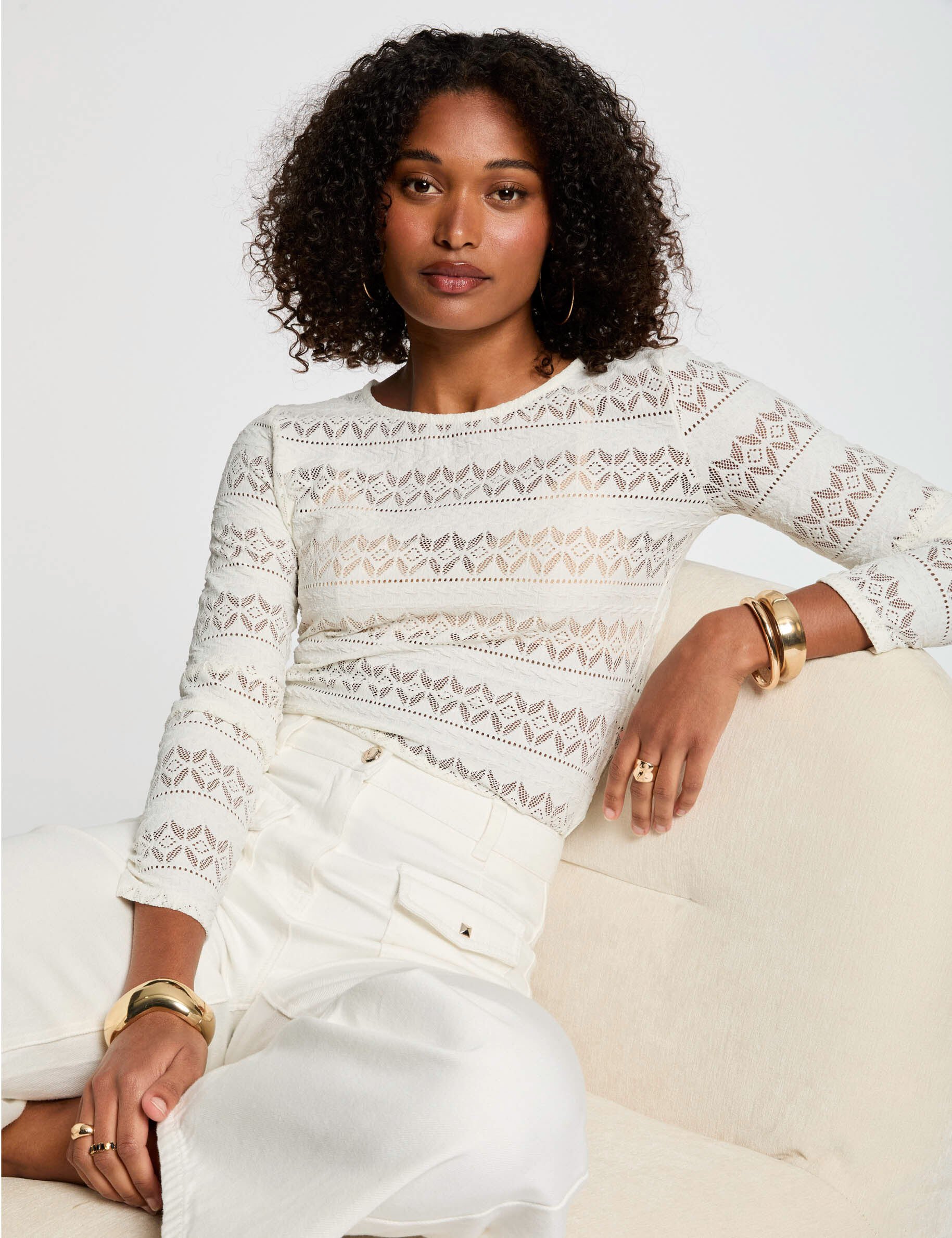 T-shirt manches longues blanc femme - Morgan - Modalova