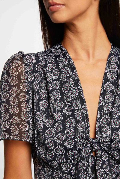T-shirt manches courtes imprimé végétal marine femme