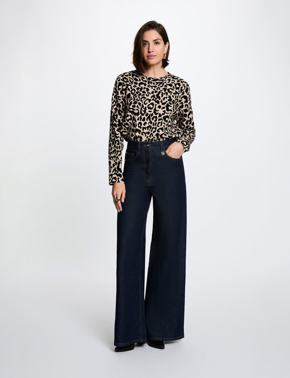 Pull col rond beige femme