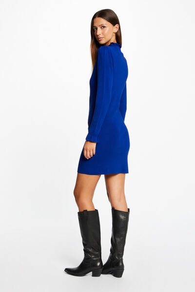 Robe pull ajustée avec col montant bleu electrique femme