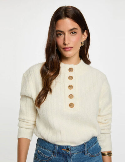 Pull court col montant ivoire femme