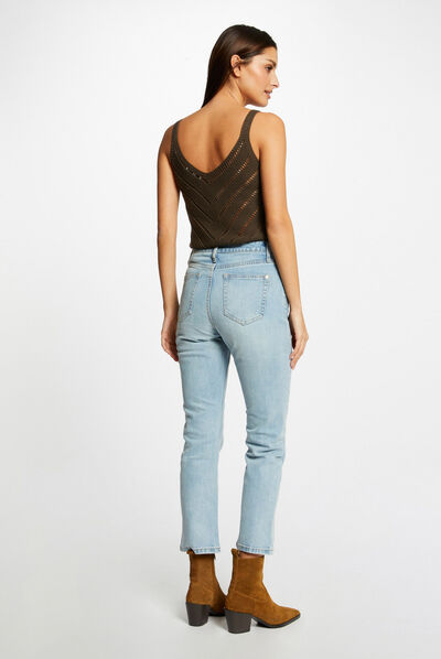 Pull débardeur à ornements métalliques vert kaki femme