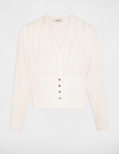 Blouse manches longues drapée blanc femme
