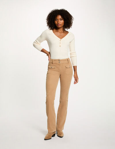 Pantalon ajusté velours sable femme