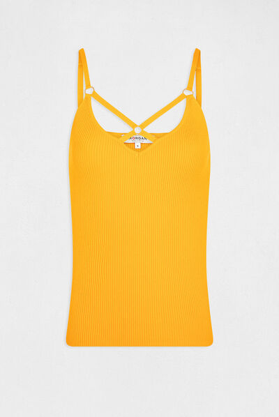 Débardeur pull à bretelles croisées orange femme