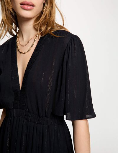 Robe longue col v bleu marine femme