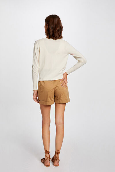 Gilet droit court avec col rond ivoire femme