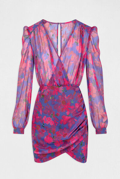 Robe ajustée drapée imprimé floral multico femme