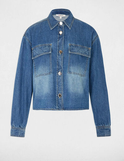 Veste droite en jean denim stone femme