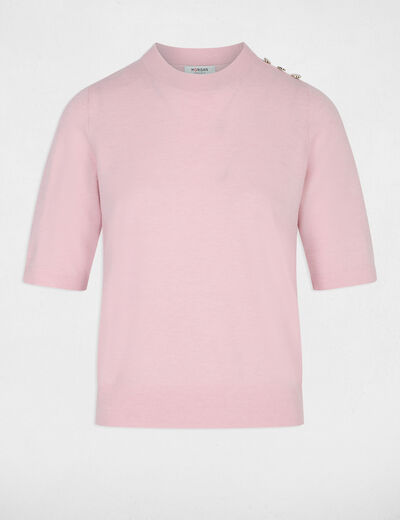 Pull col rond manches courtes rose pastel femme