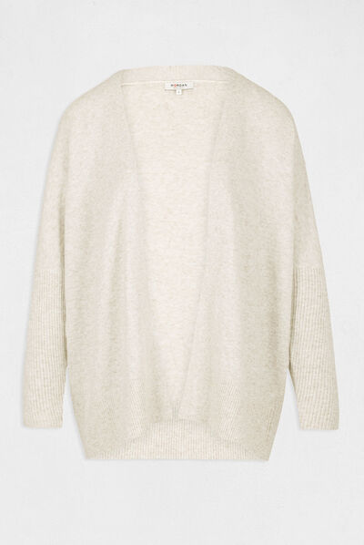Gilet manches longues à col ouvert beige femme