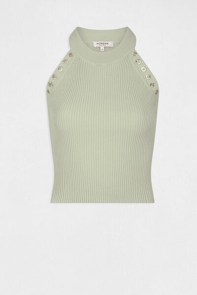 Pull débardeur avec encolure américaine vert clair femme