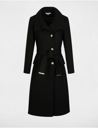 Manteau long ceintur&eacute; noir femme