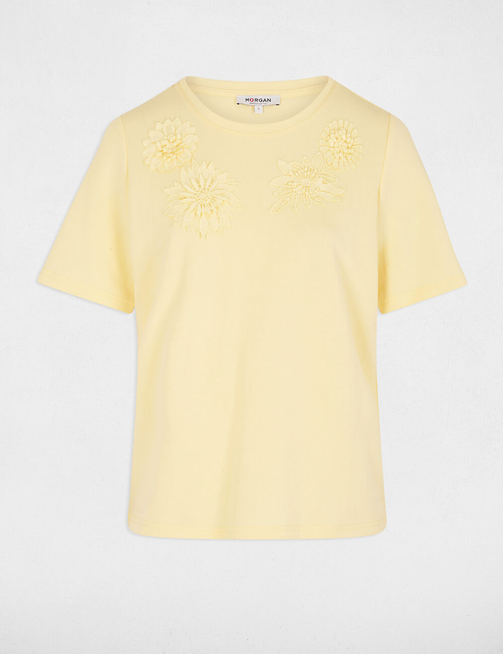T-shirt droit col rond jaune pastel femme
