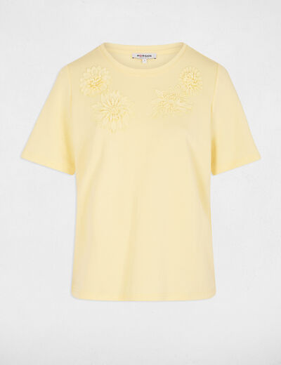 T-shirt droit col rond jaune pastel femme