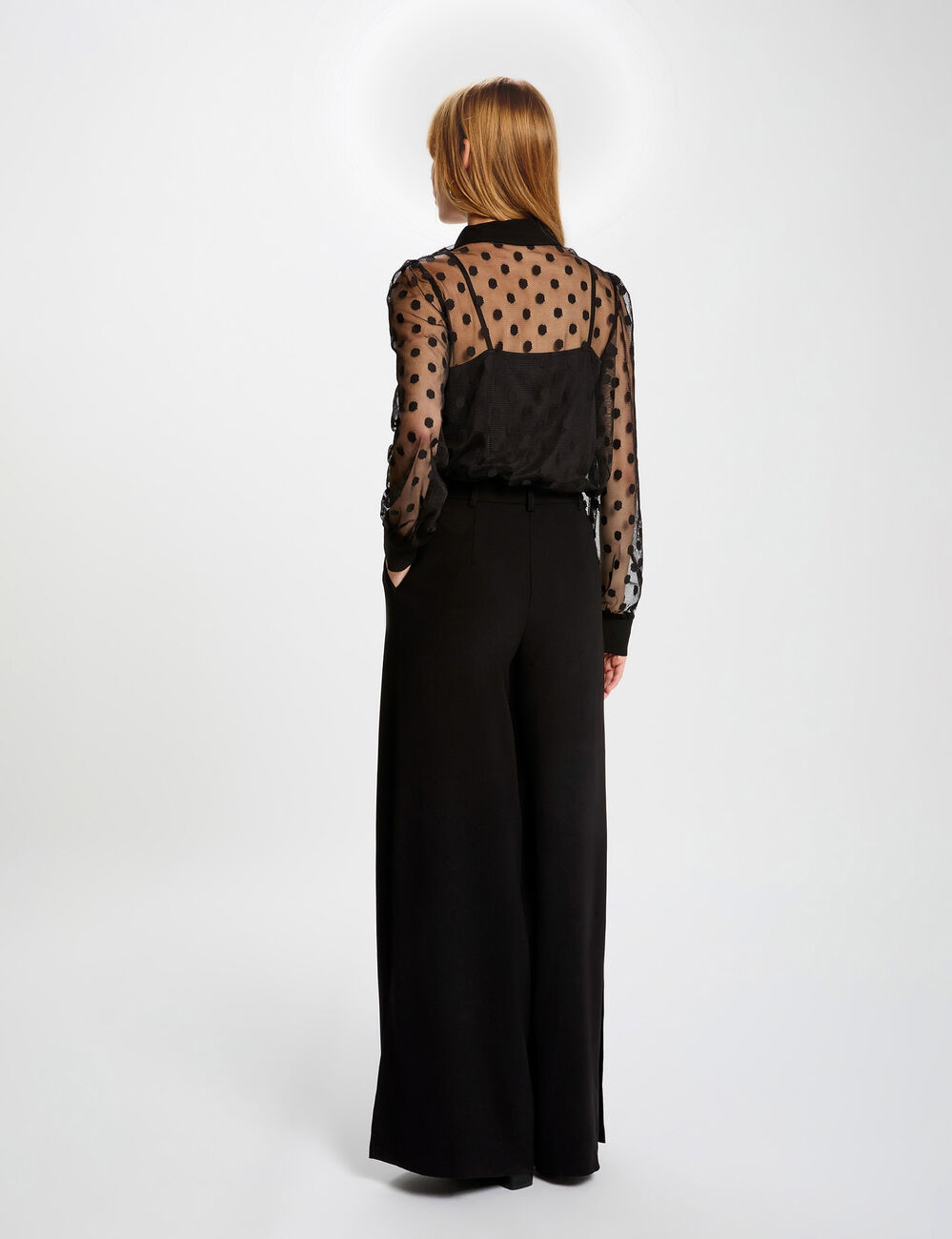 T-shirt col lavalli&egrave;re noir femme