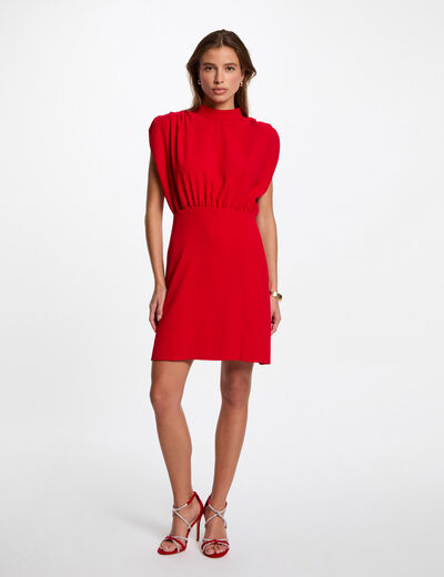 Robe courte ajustée épaulettes rouge femme