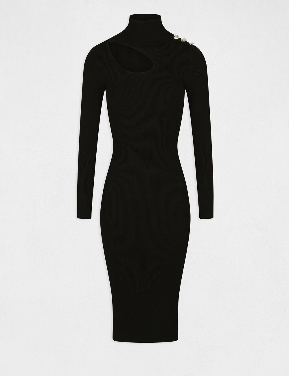 Robe pull longue ajustée fendue noir femme