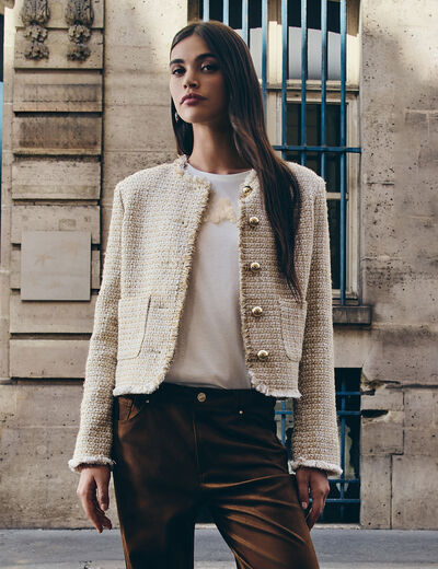 Veste tweed cropped multicolore femme