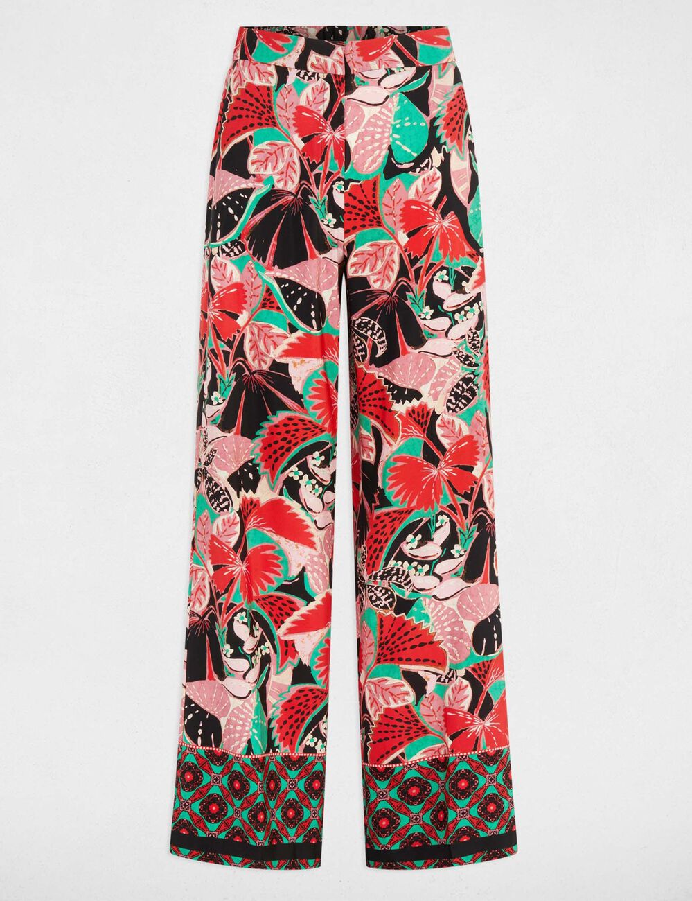 Pantalon large imprim&eacute; multicolore femme