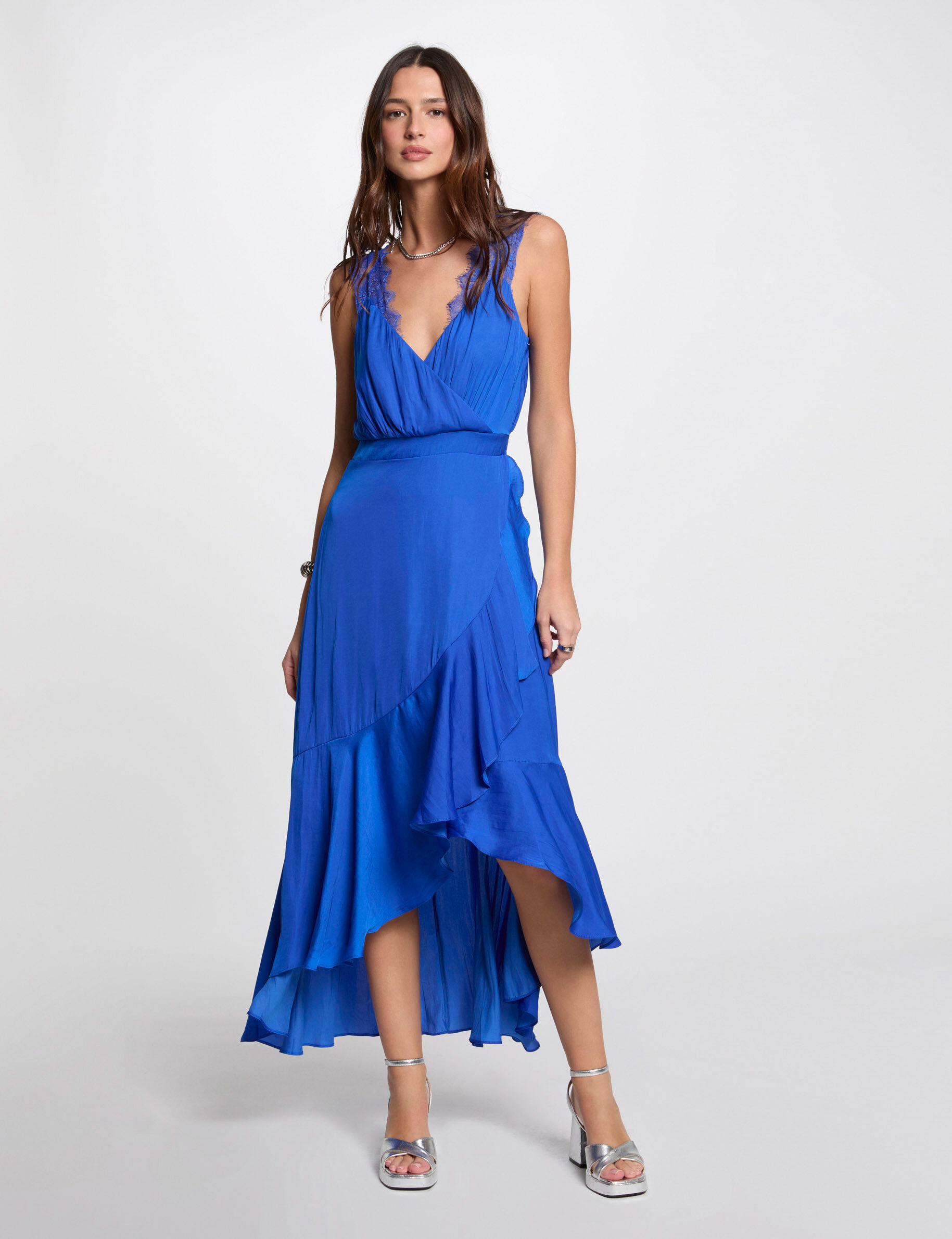 Robe longue droite fluide bleu electrique femme