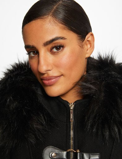 manteau droit zippe a capuche noir femme Manteau droit zippé à capuche noir femme